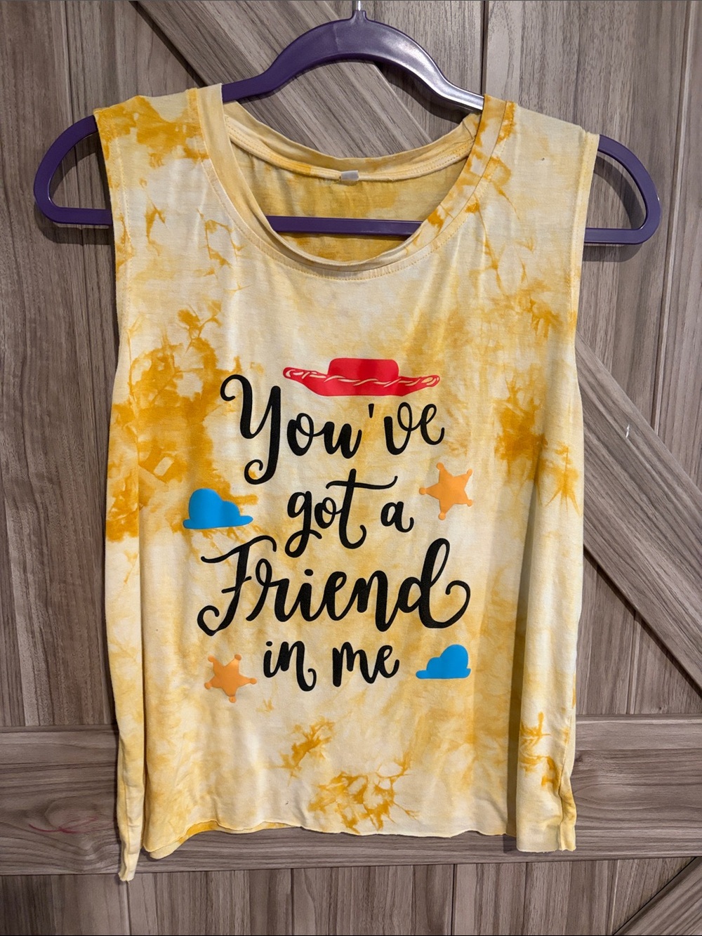 Toy Story Yellow Tie-Dye Graphic Tank Top - "You've Got a Friend in Me"